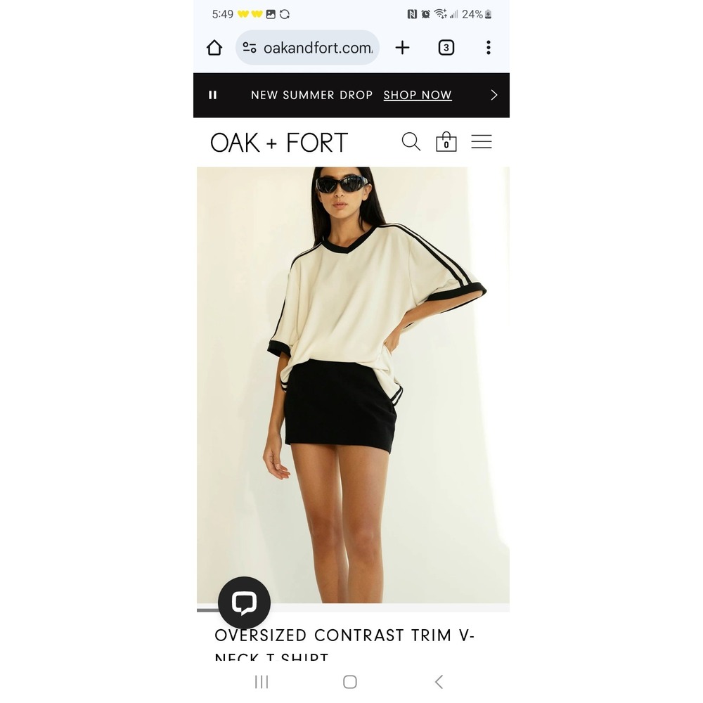 Oak +Fort Oversided Contrast Trim‎ V-Neck t-Shirt Size XXS-XS